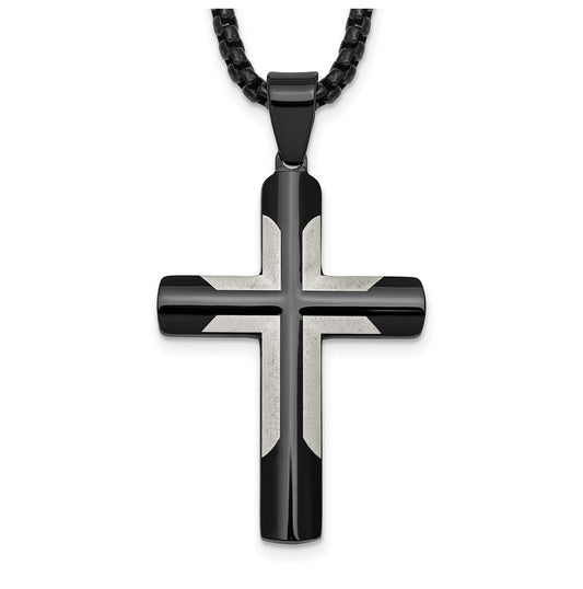 Stainless Steel Polished Black IP-plated with Satin Cross 20in Necklace – Elegant Jewelry Gift for Birthday, Anniversary, Engagement, Wedding