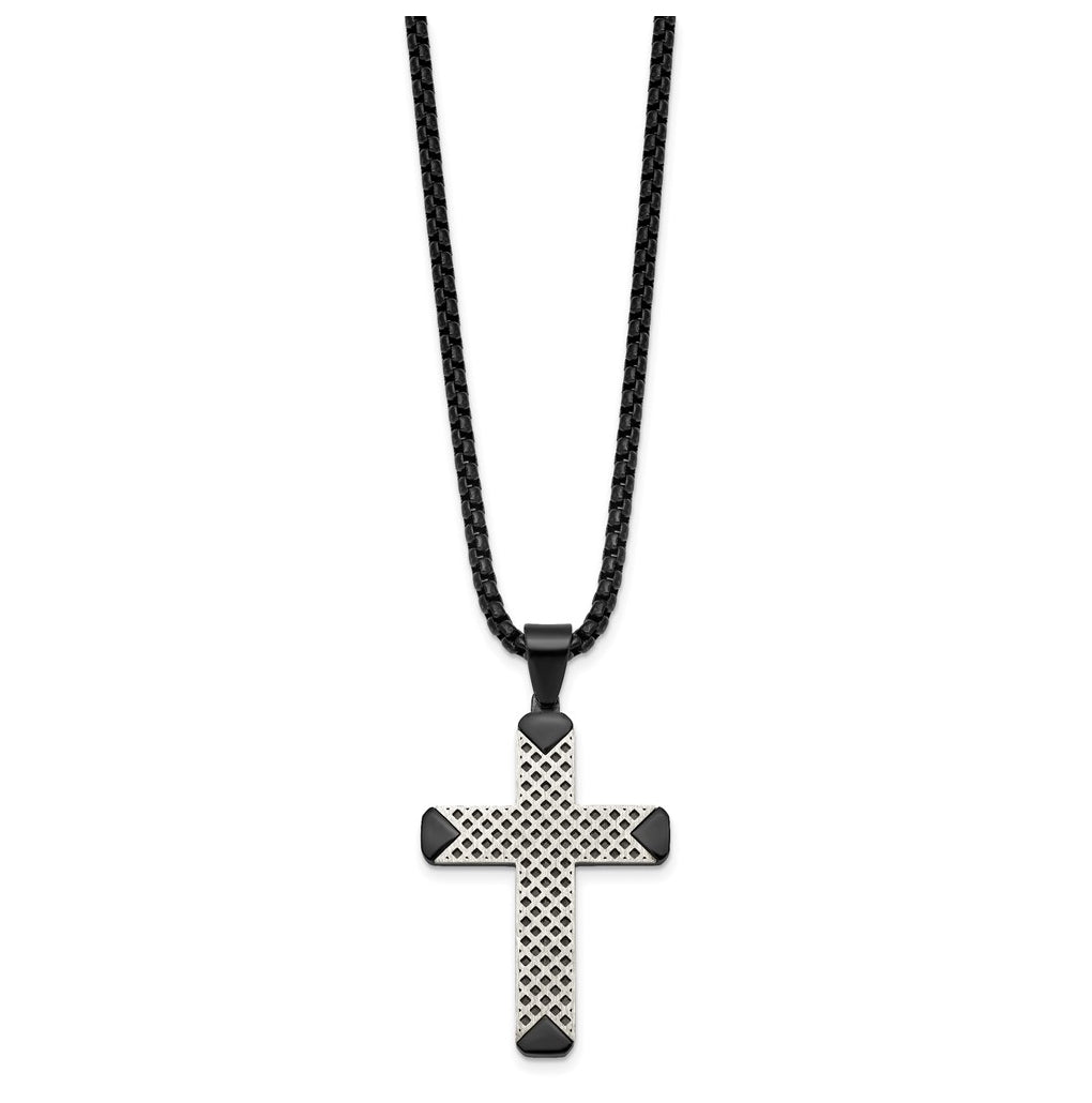 Stainless Steel Brushed and Polished Black IP-plated Cross 20in Necklace – Elegant Jewelry Gift for Birthday, Anniversary, Engagement, Wedding