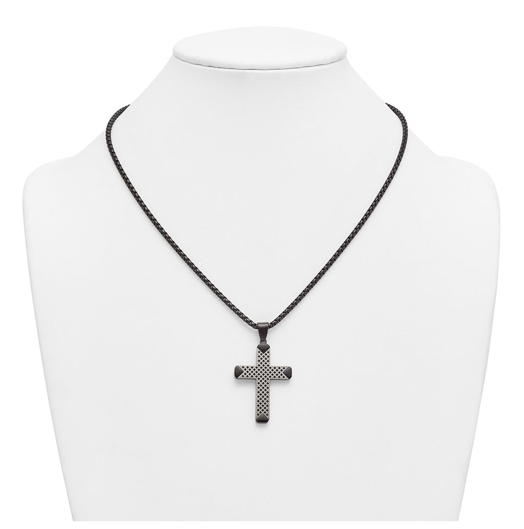 Stainless Steel Brushed and Polished Black IP-plated Cross 20in Necklace – Elegant Jewelry Gift for Birthday, Anniversary, Engagement, Wedding