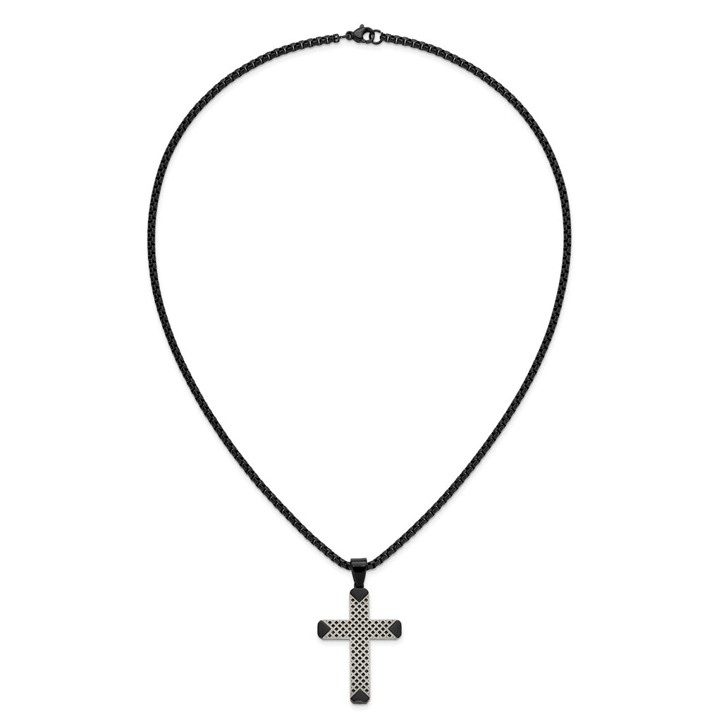 Stainless Steel Brushed and Polished Black IP-plated Cross 20in Necklace – Elegant Jewelry Gift for Birthday, Anniversary, Engagement, Wedding