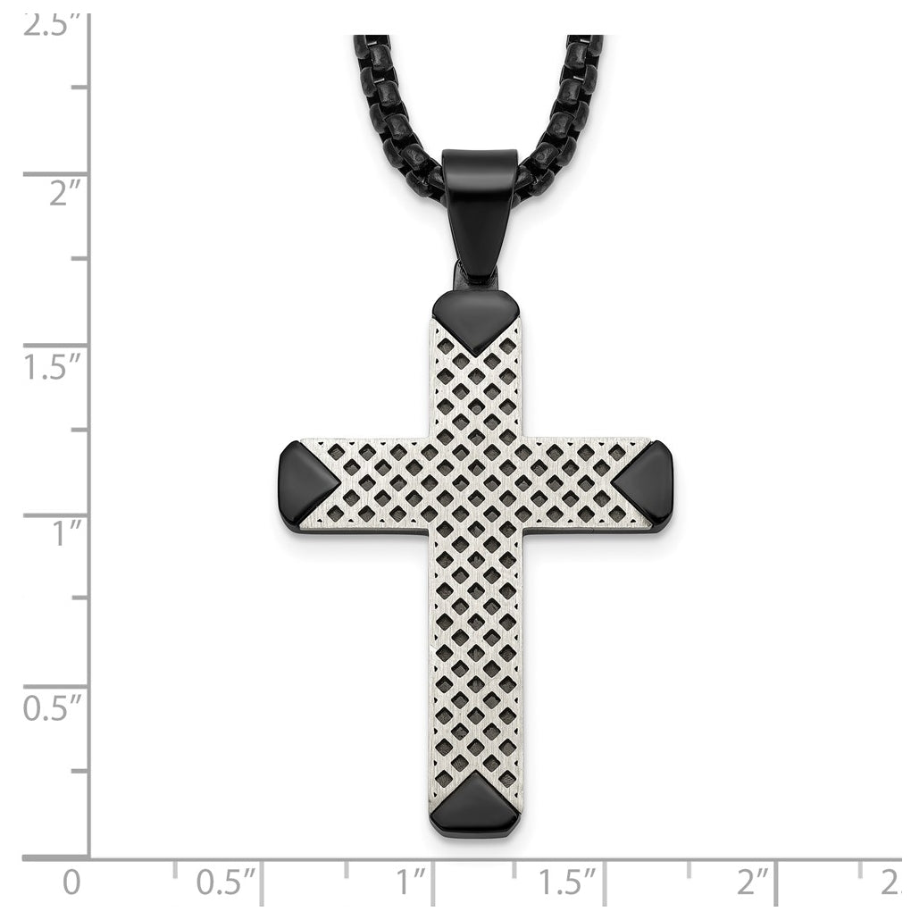 Stainless Steel Brushed and Polished Black IP-plated Cross 20in Necklace – Elegant Jewelry Gift for Birthday, Anniversary, Engagement, Wedding