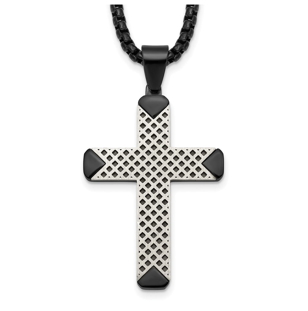 Stainless Steel Brushed and Polished Black IP-plated Cross 20in Necklace – Elegant Jewelry Gift for Birthday, Anniversary, Engagement, Wedding