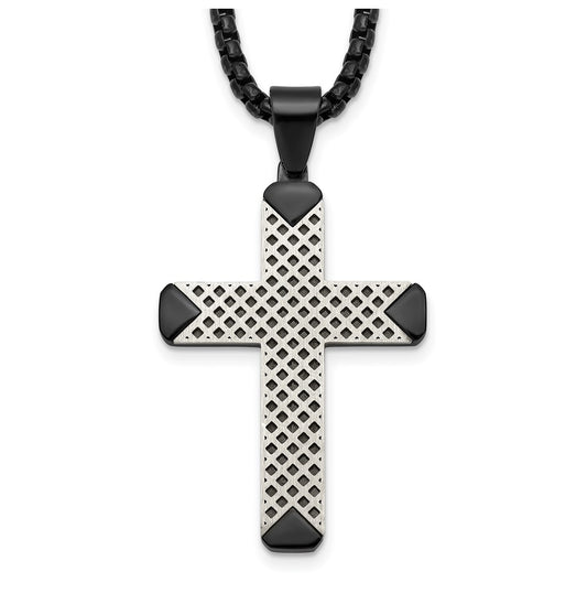 Stainless Steel Brushed and Polished Black IP-plated Cross 20in Necklace – Elegant Jewelry Gift for Birthday, Anniversary, Engagement, Wedding