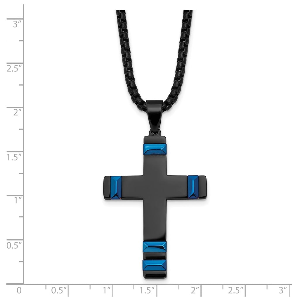 Stainless Steel Polished Black and Blue IP-plated Cross 20in Necklace – Elegant Jewelry Gift for Birthday, Anniversary, Engagement, Wedding