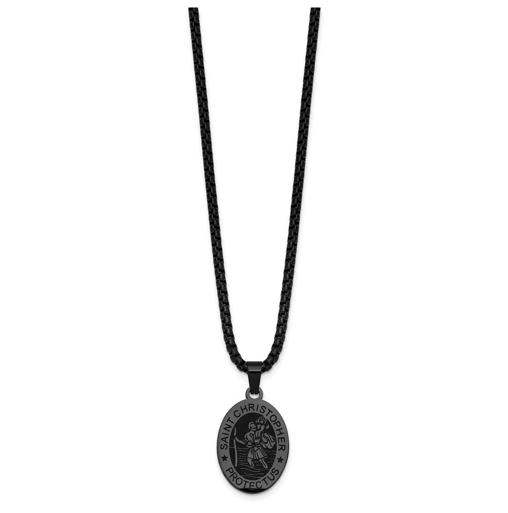 Stainless Steel Polished Black IP-plated St. Christopher 20in Necklace – Elegant Jewelry Gift for Birthday, Anniversary, Engagement, Wedding