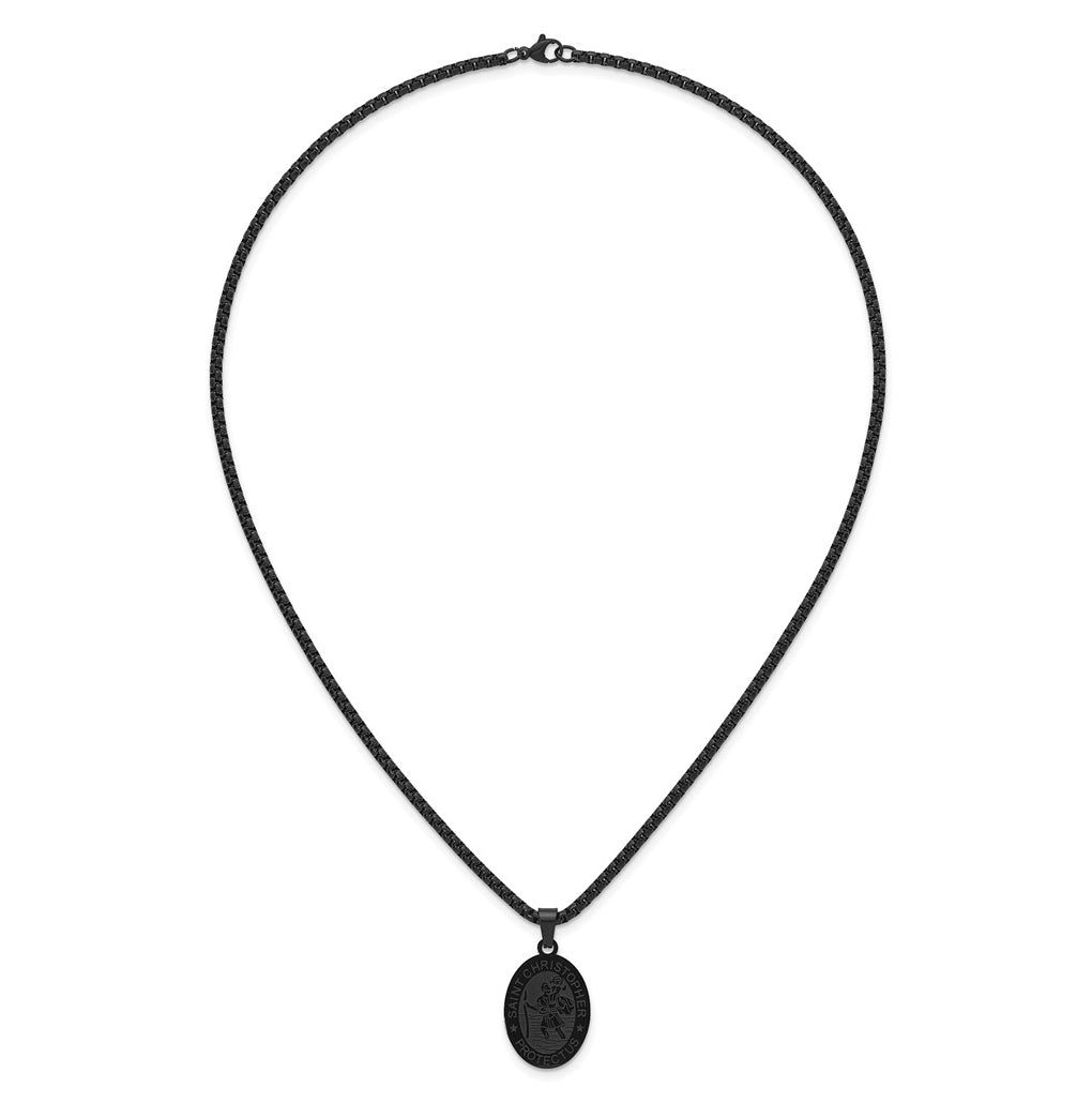 Stainless Steel Polished Black IP-plated St. Christopher 20in Necklace – Elegant Jewelry Gift for Birthday, Anniversary, Engagement, Wedding