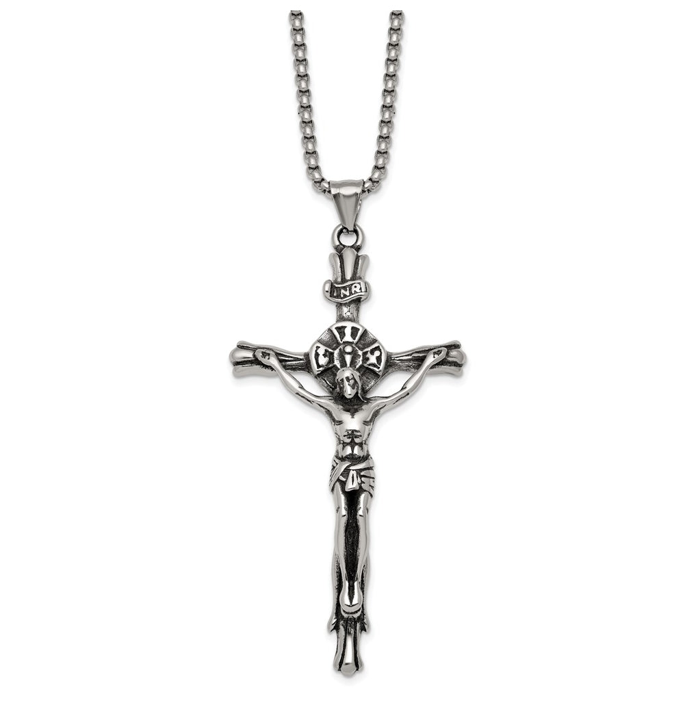 Stainless Steel Polished INRI Crucifix 22in Necklace – Elegant Jewelry Gift for Birthday, Anniversary, Engagement, Wedding