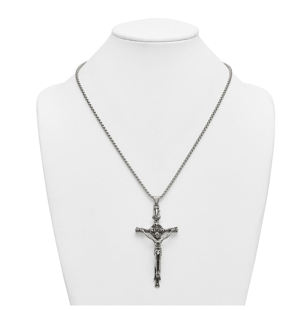 Stainless Steel Polished INRI Crucifix 22in Necklace – Elegant Jewelry Gift for Birthday, Anniversary, Engagement, Wedding