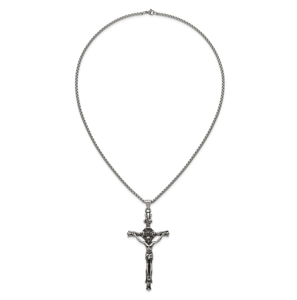 Stainless Steel Polished INRI Crucifix 22in Necklace – Elegant Jewelry Gift for Birthday, Anniversary, Engagement, Wedding