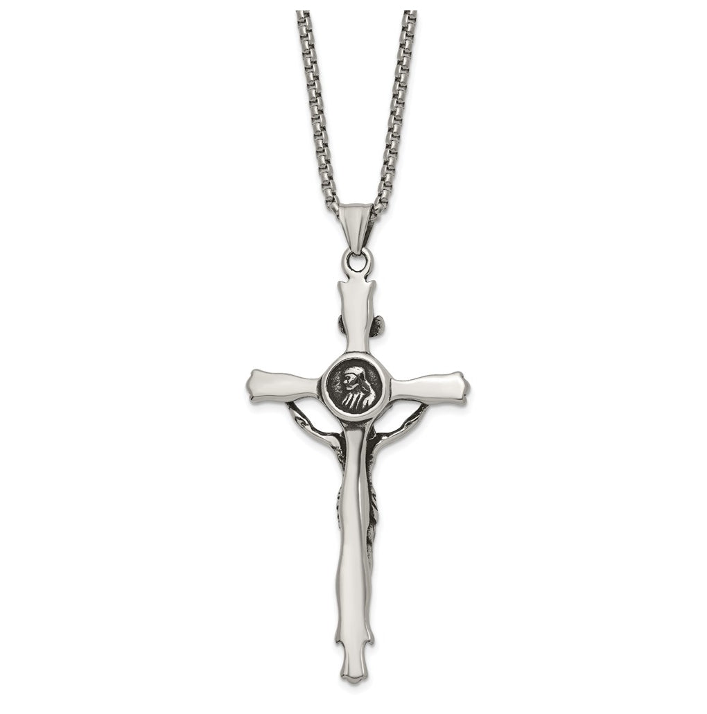 Stainless Steel Polished INRI Crucifix 22in Necklace – Elegant Jewelry Gift for Birthday, Anniversary, Engagement, Wedding