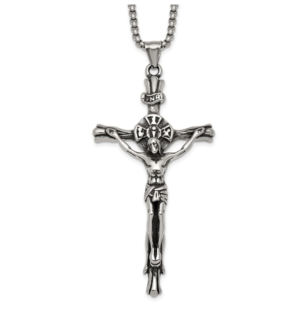 Stainless Steel Polished INRI Crucifix 22in Necklace – Elegant Jewelry Gift for Birthday, Anniversary, Engagement, Wedding