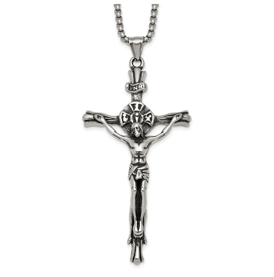 Stainless Steel Polished INRI Crucifix 22in Necklace – Elegant Jewelry Gift for Birthday, Anniversary, Engagement, Wedding