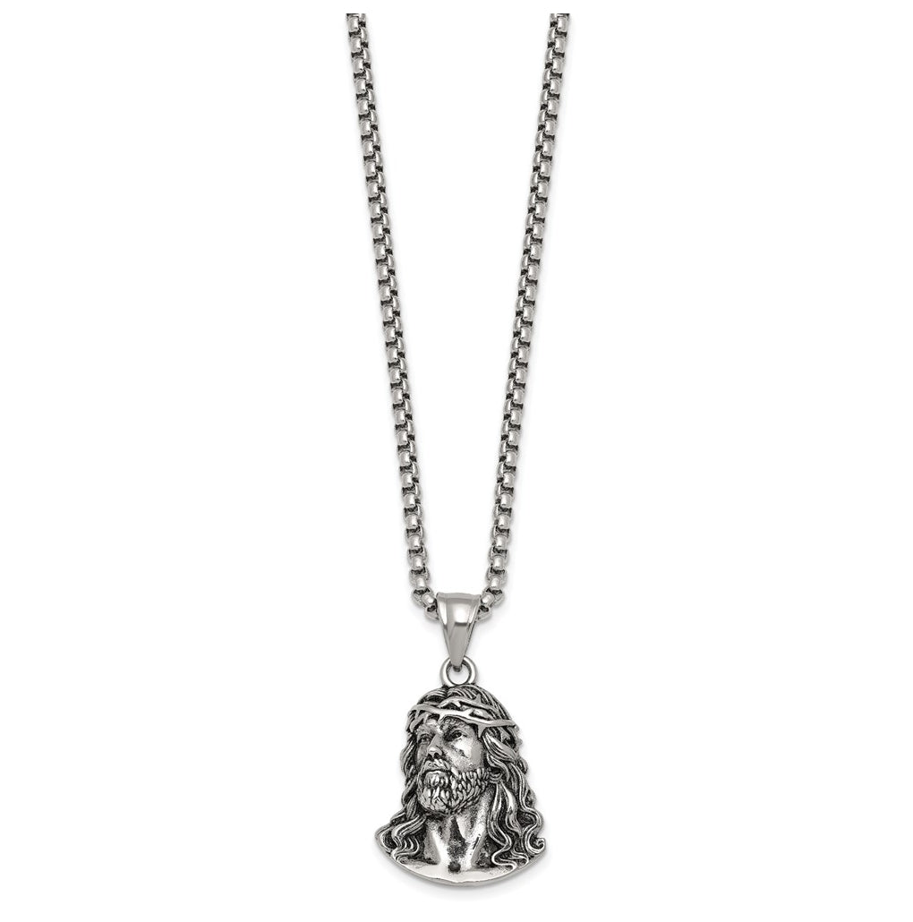 Stainless Steel Antiqued and Polished Jesus 22in Necklace – Elegant Jewelry Gift for Birthday, Anniversary, Engagement, Wedding