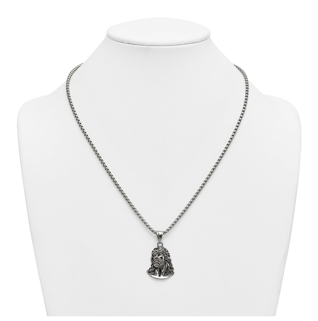 Stainless Steel Antiqued and Polished Jesus 22in Necklace – Elegant Jewelry Gift for Birthday, Anniversary, Engagement, Wedding