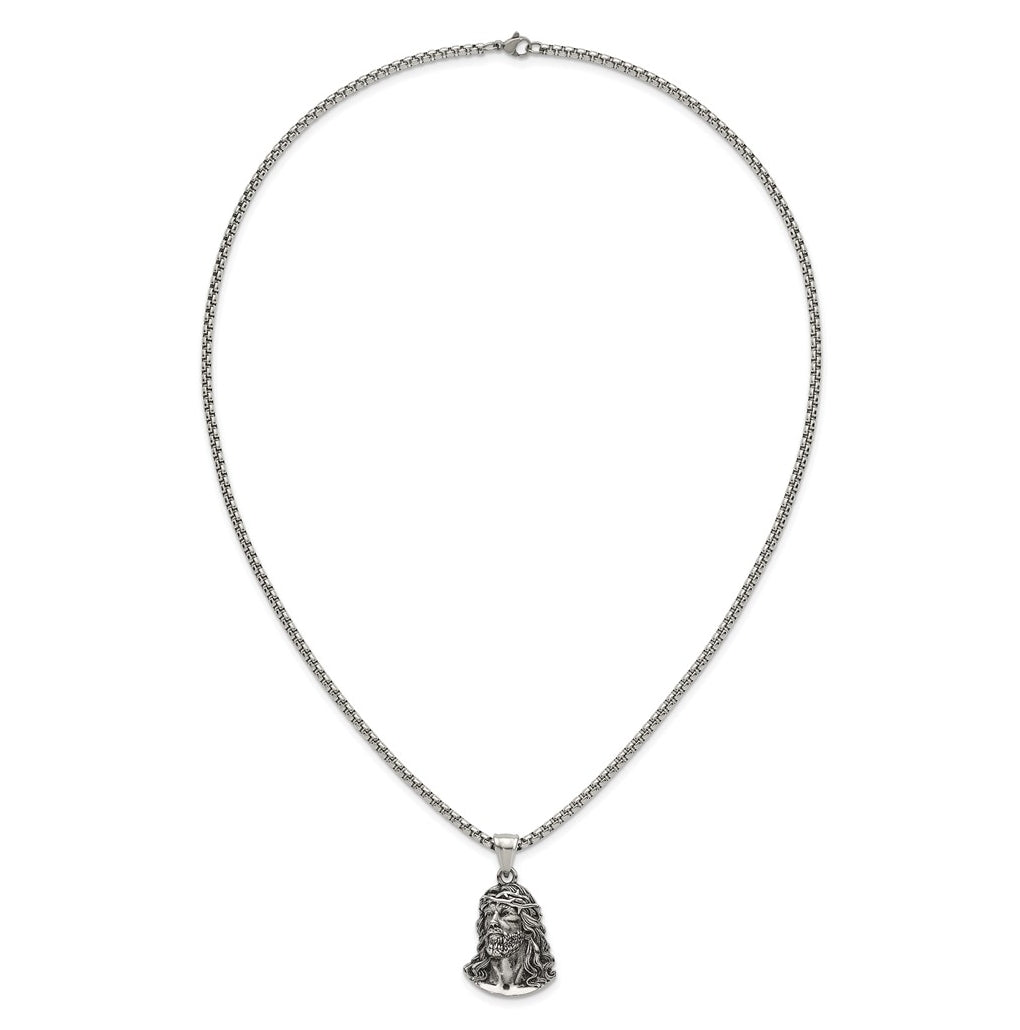 Stainless Steel Antiqued and Polished Jesus 22in Necklace – Elegant Jewelry Gift for Birthday, Anniversary, Engagement, Wedding