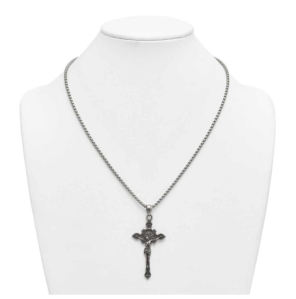 Stainless Steel Antiqued and Polished INRI Crucifix 22in Necklace – Elegant Jewelry Gift for Birthday, Anniversary, Engagement, Wedding