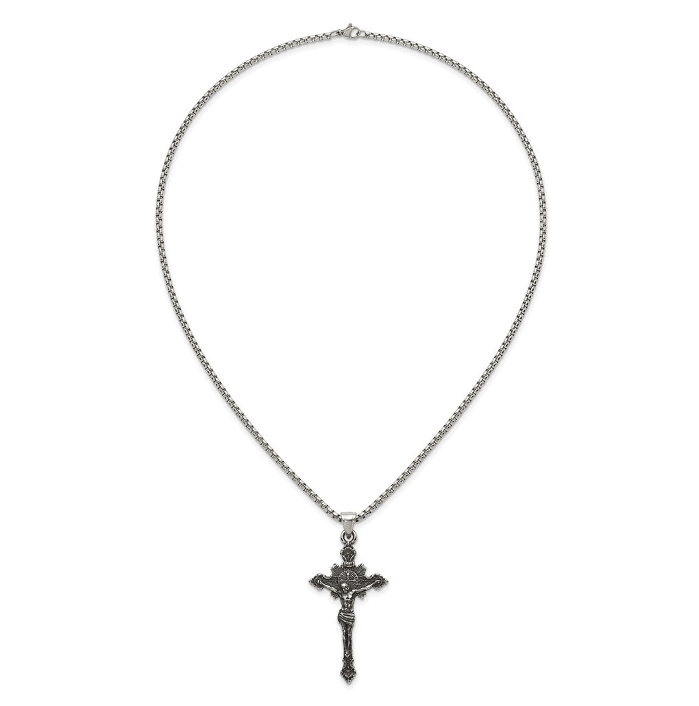 Stainless Steel Antiqued and Polished INRI Crucifix 22in Necklace – Elegant Jewelry Gift for Birthday, Anniversary, Engagement, Wedding