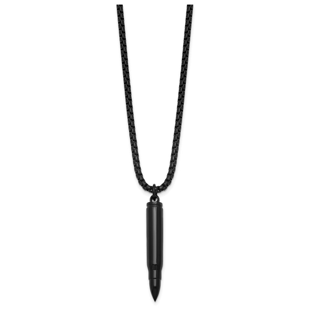 Stainless Steel Polished Black IP-plated Bullet Vial 20in Necklace – Elegant Jewelry Gift for Birthday, Anniversary, Engagement, Wedding