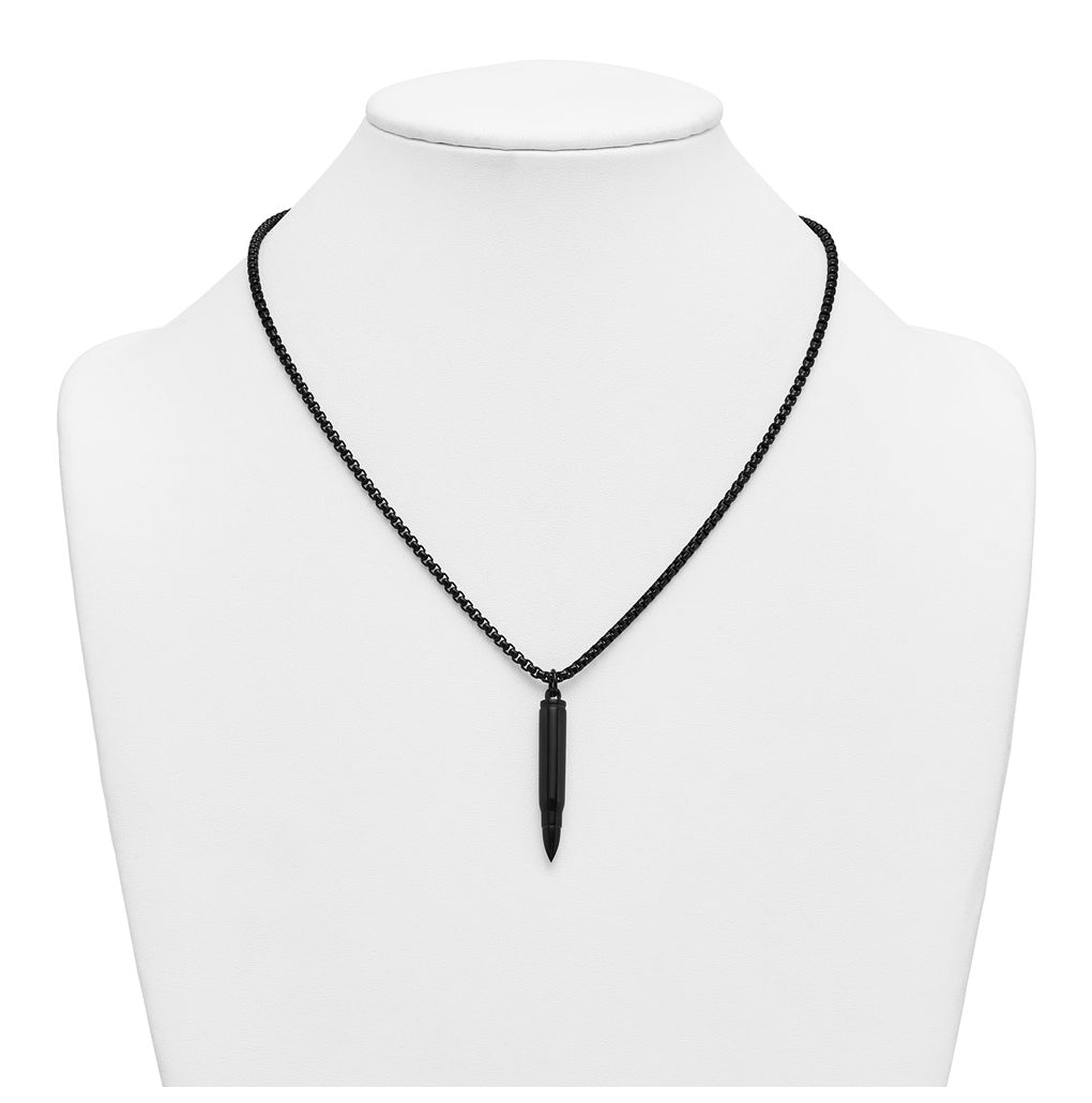 Stainless Steel Polished Black IP-plated Bullet Vial 20in Necklace – Elegant Jewelry Gift for Birthday, Anniversary, Engagement, Wedding