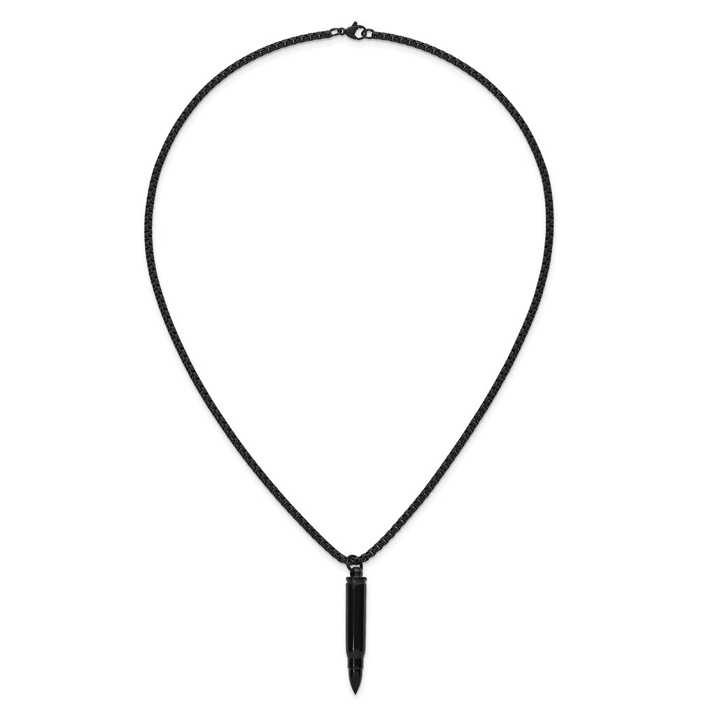 Stainless Steel Polished Black IP-plated Bullet Vial 20in Necklace – Elegant Jewelry Gift for Birthday, Anniversary, Engagement, Wedding