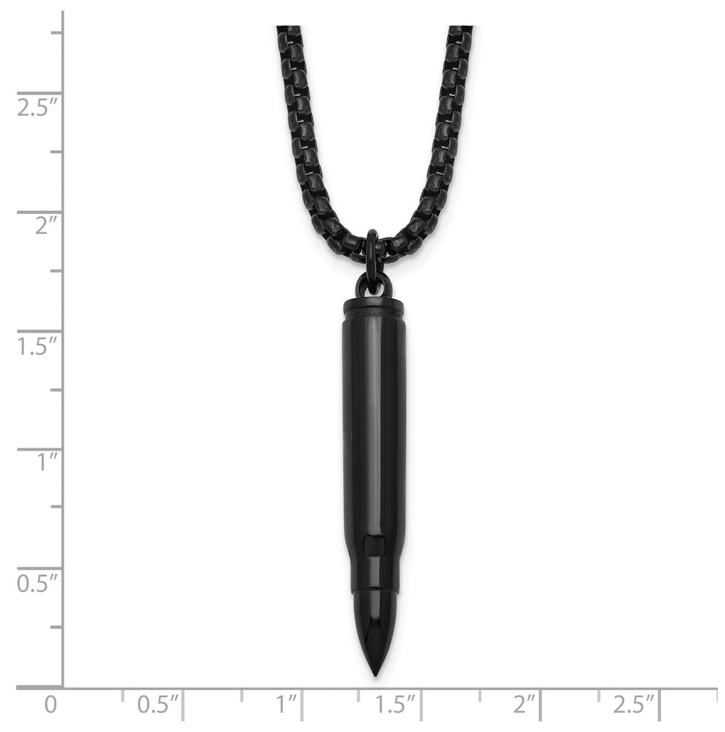 Stainless Steel Polished Black IP-plated Bullet Vial 20in Necklace – Elegant Jewelry Gift for Birthday, Anniversary, Engagement, Wedding