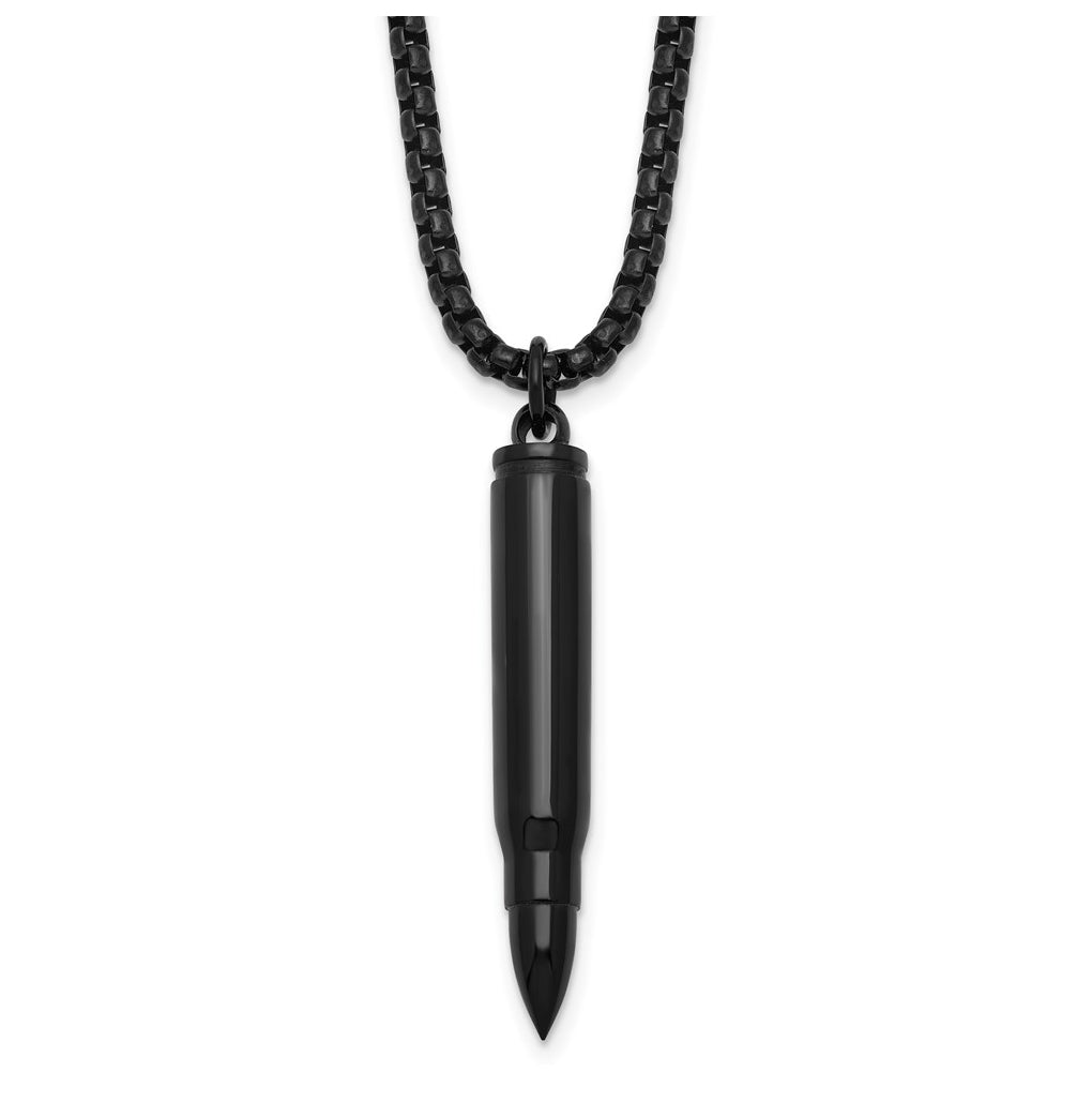 Stainless Steel Polished Black IP-plated Bullet Vial 20in Necklace – Elegant Jewelry Gift for Birthday, Anniversary, Engagement, Wedding