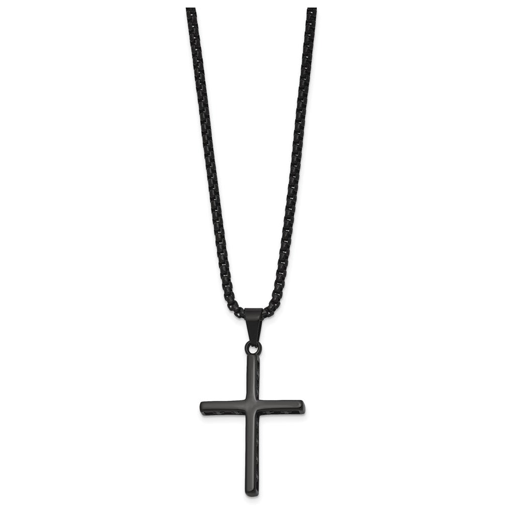 Stainless Steel Polished Black IP Cross with Cross Design on Sides Necklace – Elegant Jewelry Gift for Birthday, Anniversary, Engagement, Wedding