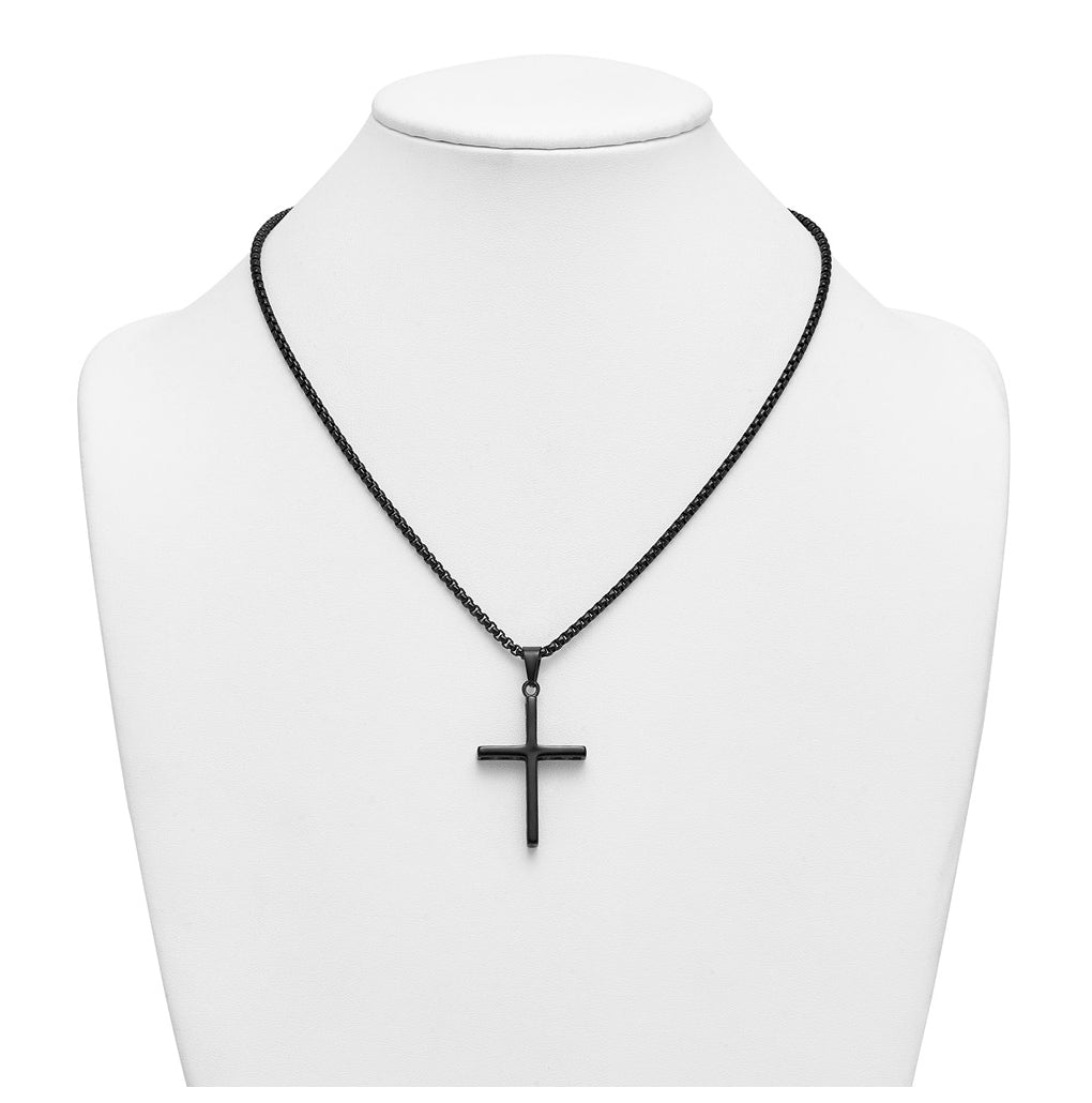 Stainless Steel Polished Black IP Cross with Cross Design on Sides Necklace – Elegant Jewelry Gift for Birthday, Anniversary, Engagement, Wedding