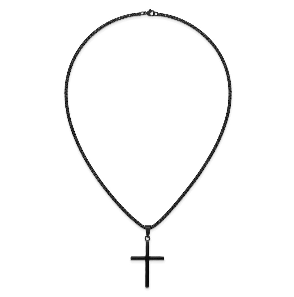 Stainless Steel Polished Black IP Cross with Cross Design on Sides Necklace – Elegant Jewelry Gift for Birthday, Anniversary, Engagement, Wedding