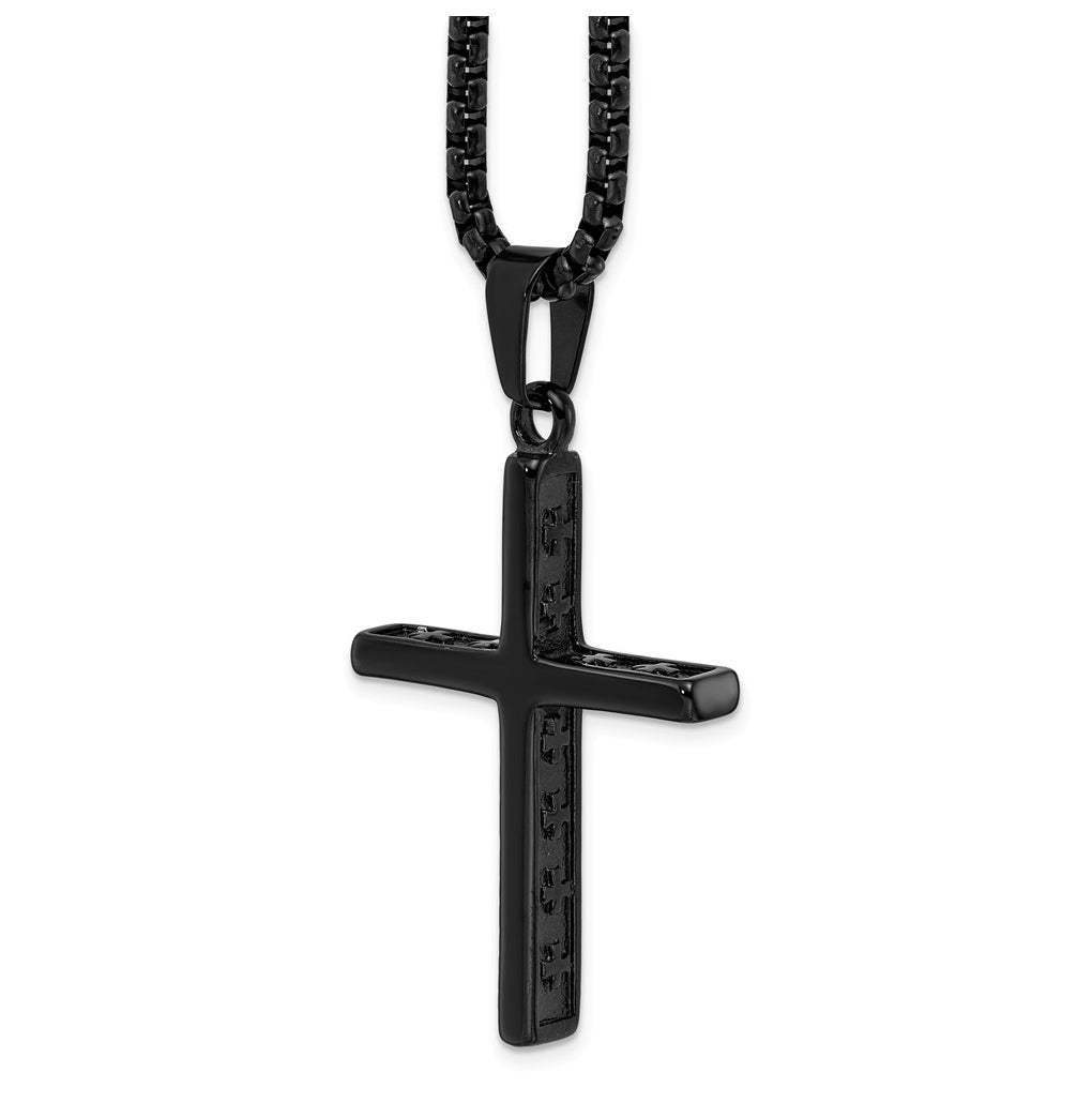 Stainless Steel Polished Black IP Cross with Cross Design on Sides Necklace – Elegant Jewelry Gift for Birthday, Anniversary, Engagement, Wedding