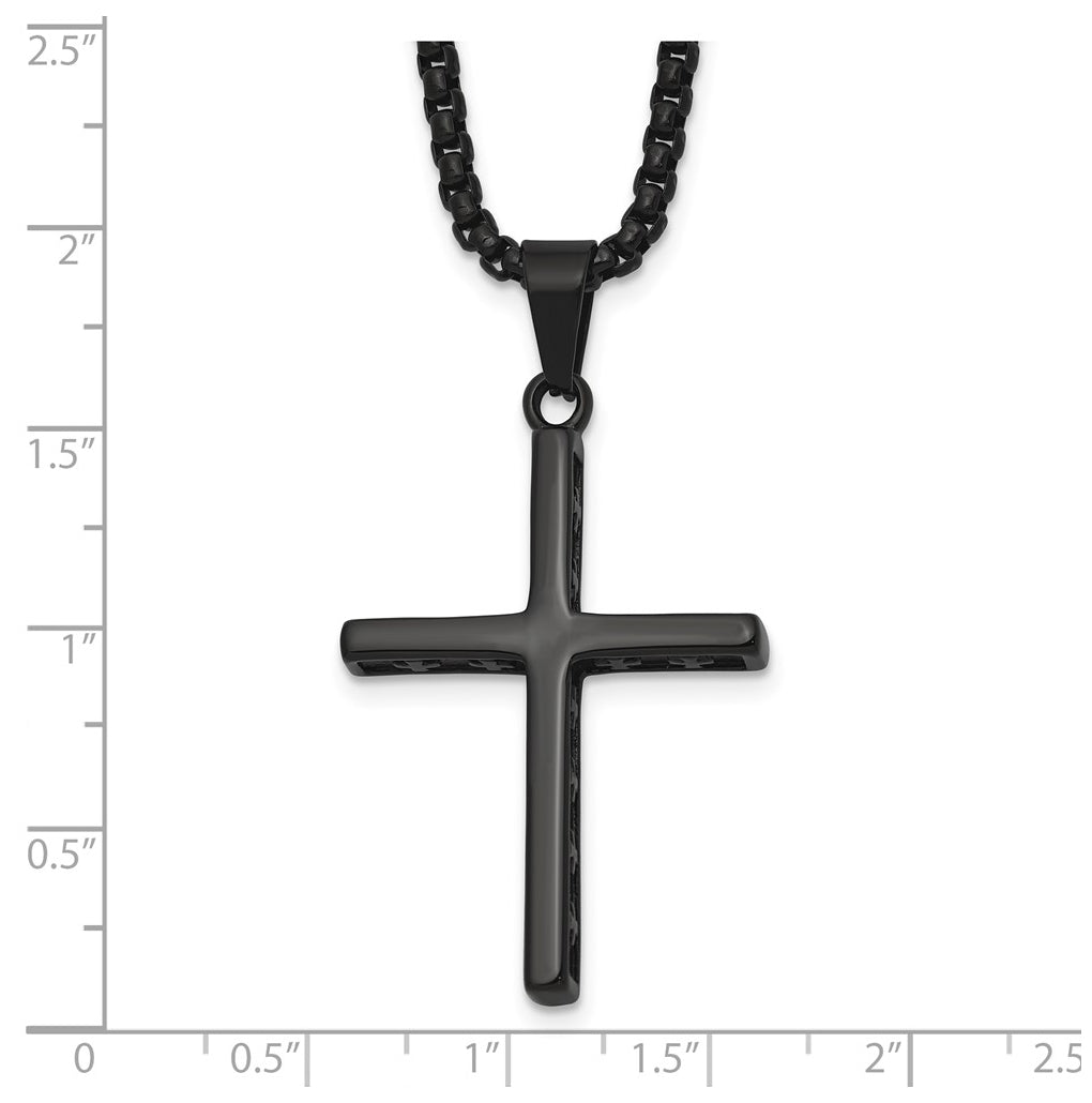 Stainless Steel Polished Black IP Cross with Cross Design on Sides Necklace – Elegant Jewelry Gift for Birthday, Anniversary, Engagement, Wedding