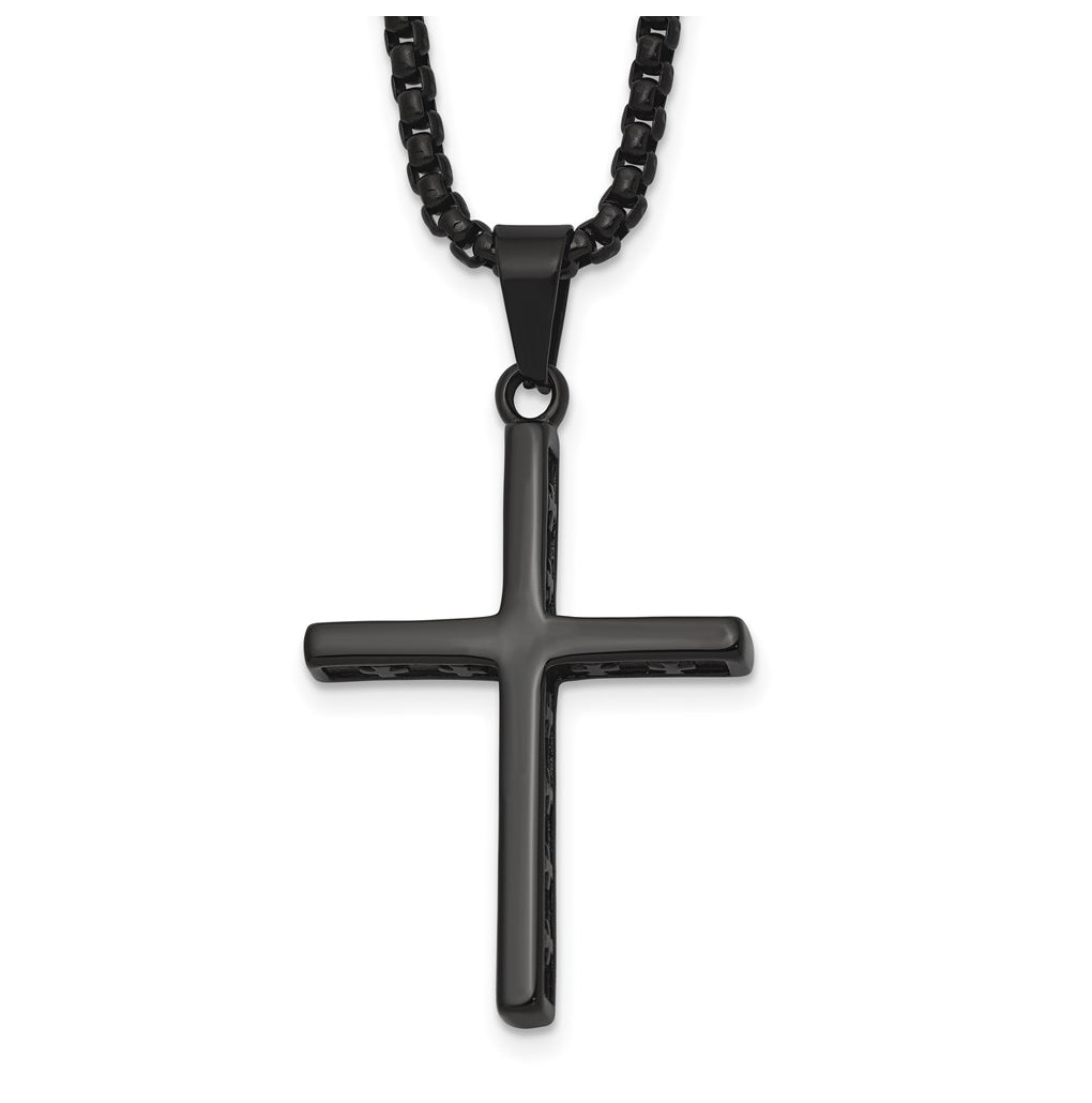 Stainless Steel Polished Black IP Cross with Cross Design on Sides Necklace – Elegant Jewelry Gift for Birthday, Anniversary, Engagement, Wedding