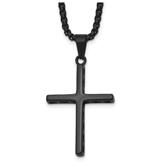 Stainless Steel Polished Black IP Cross with Cross Design on Sides Necklace – Elegant Jewelry Gift for Birthday, Anniversary, Engagement, Wedding