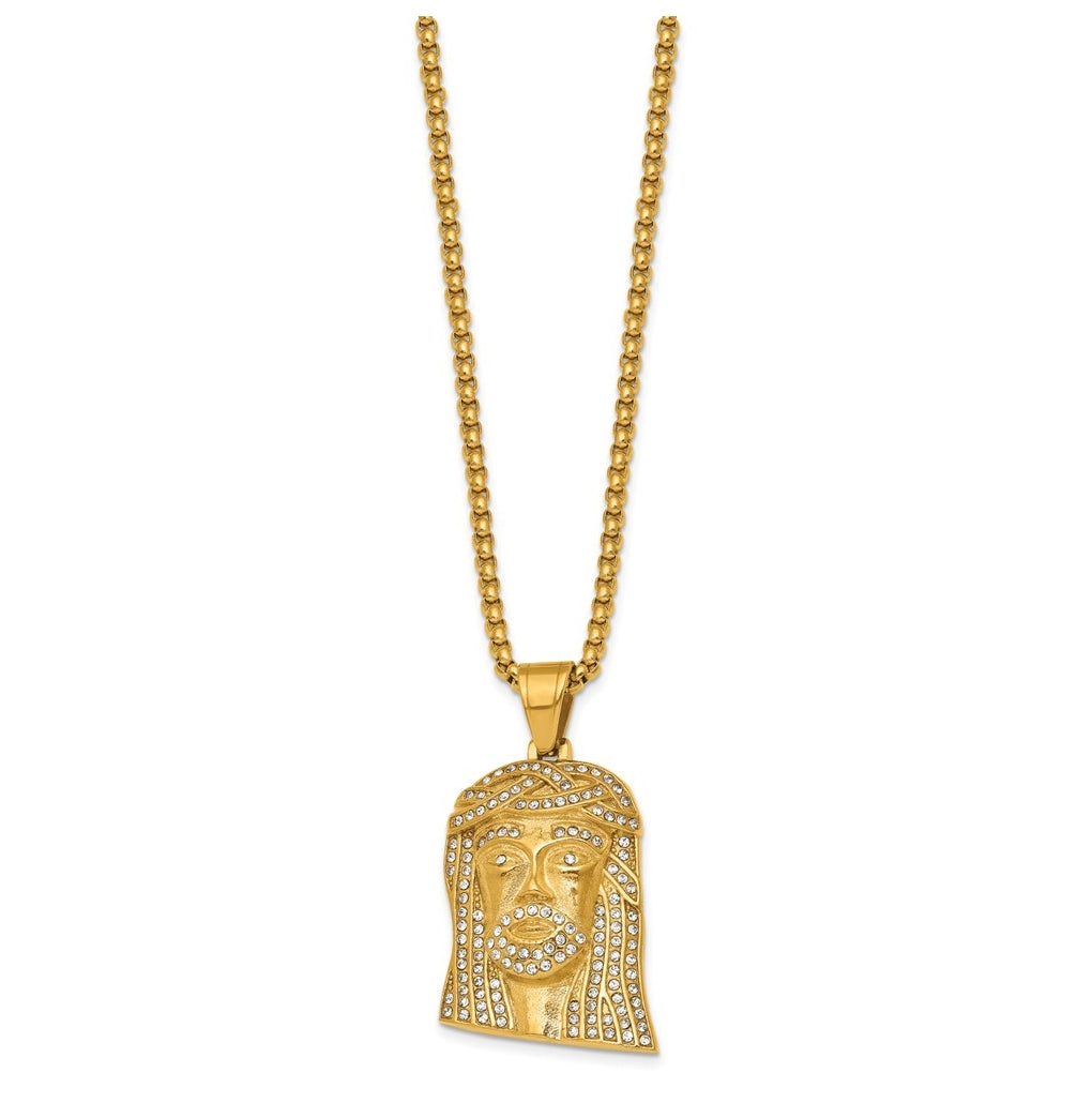 Stainless Steel Polished Yellow IP-plated Crystal Jesus  24in Necklace – Elegant Jewelry Gift for Birthday, Anniversary, Engagement, Wedding