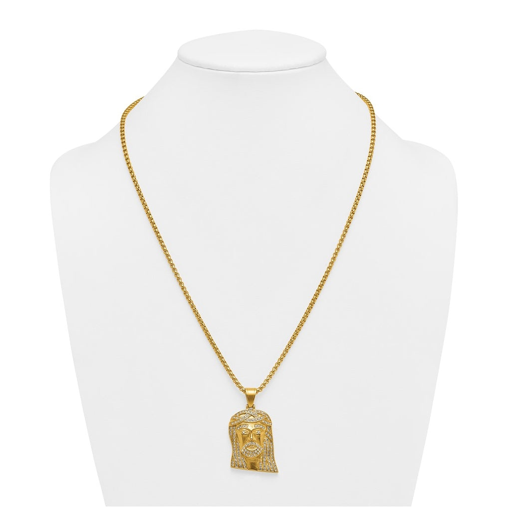 Stainless Steel Polished Yellow IP-plated Crystal Jesus  24in Necklace – Elegant Jewelry Gift for Birthday, Anniversary, Engagement, Wedding