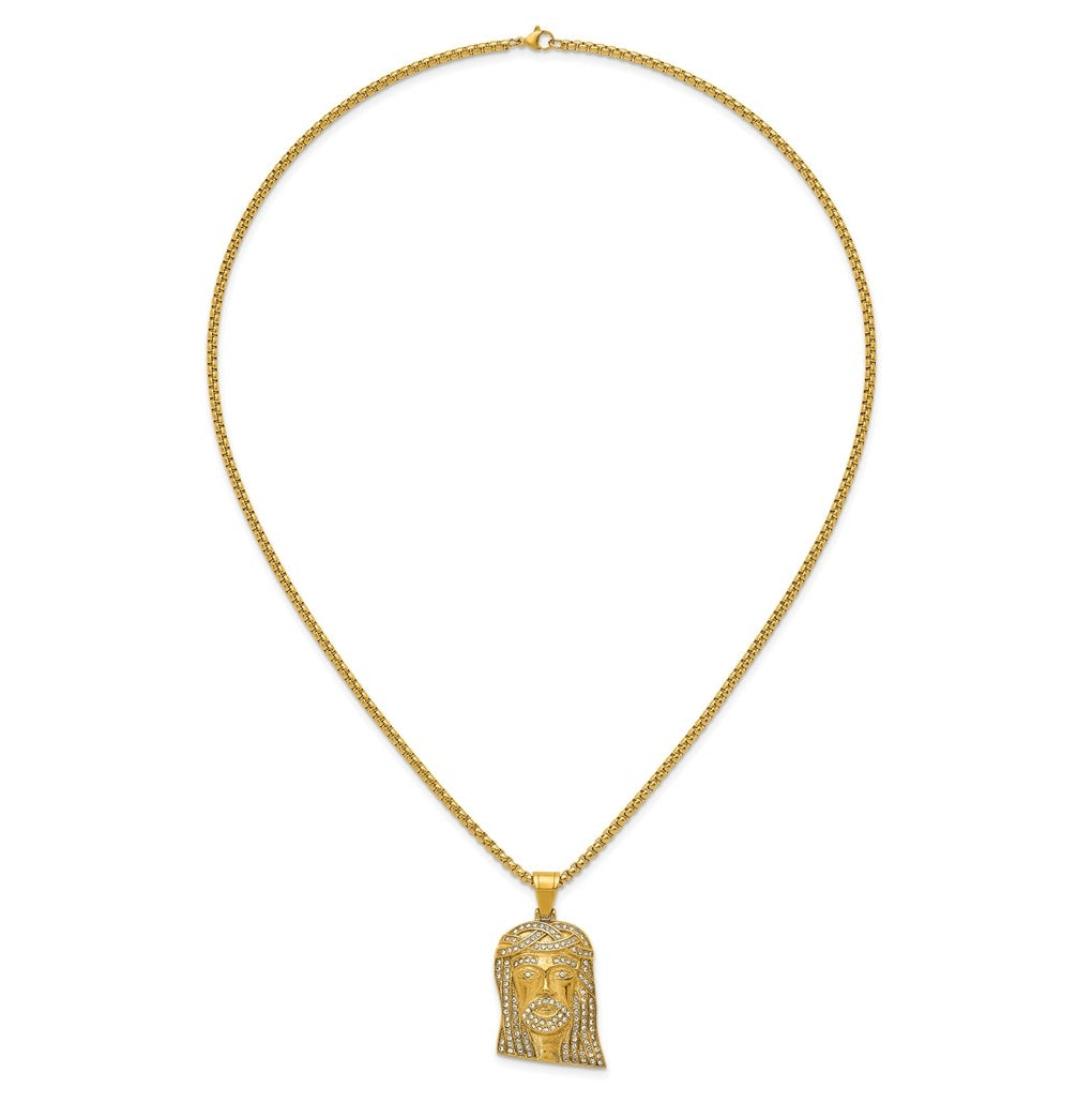 Stainless Steel Polished Yellow IP-plated Crystal Jesus  24in Necklace – Elegant Jewelry Gift for Birthday, Anniversary, Engagement, Wedding