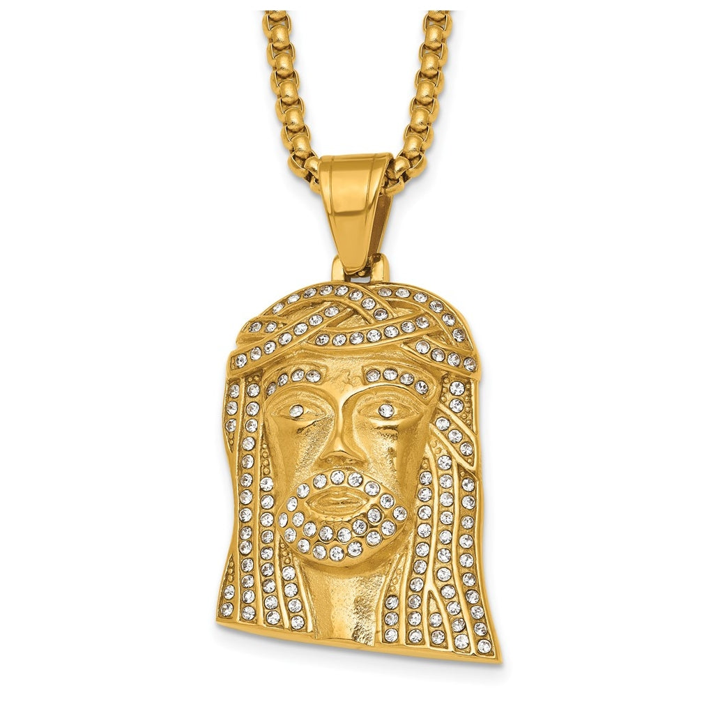 Stainless Steel Polished Yellow IP-plated Crystal Jesus  24in Necklace – Elegant Jewelry Gift for Birthday, Anniversary, Engagement, Wedding