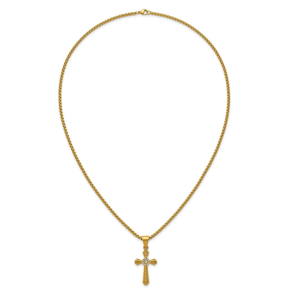 Stainless Steel Polished Yellow IP-plated Crystal  Cross 24in Necklace – Elegant Jewelry Gift for Birthday, Anniversary, Engagement, Wedding