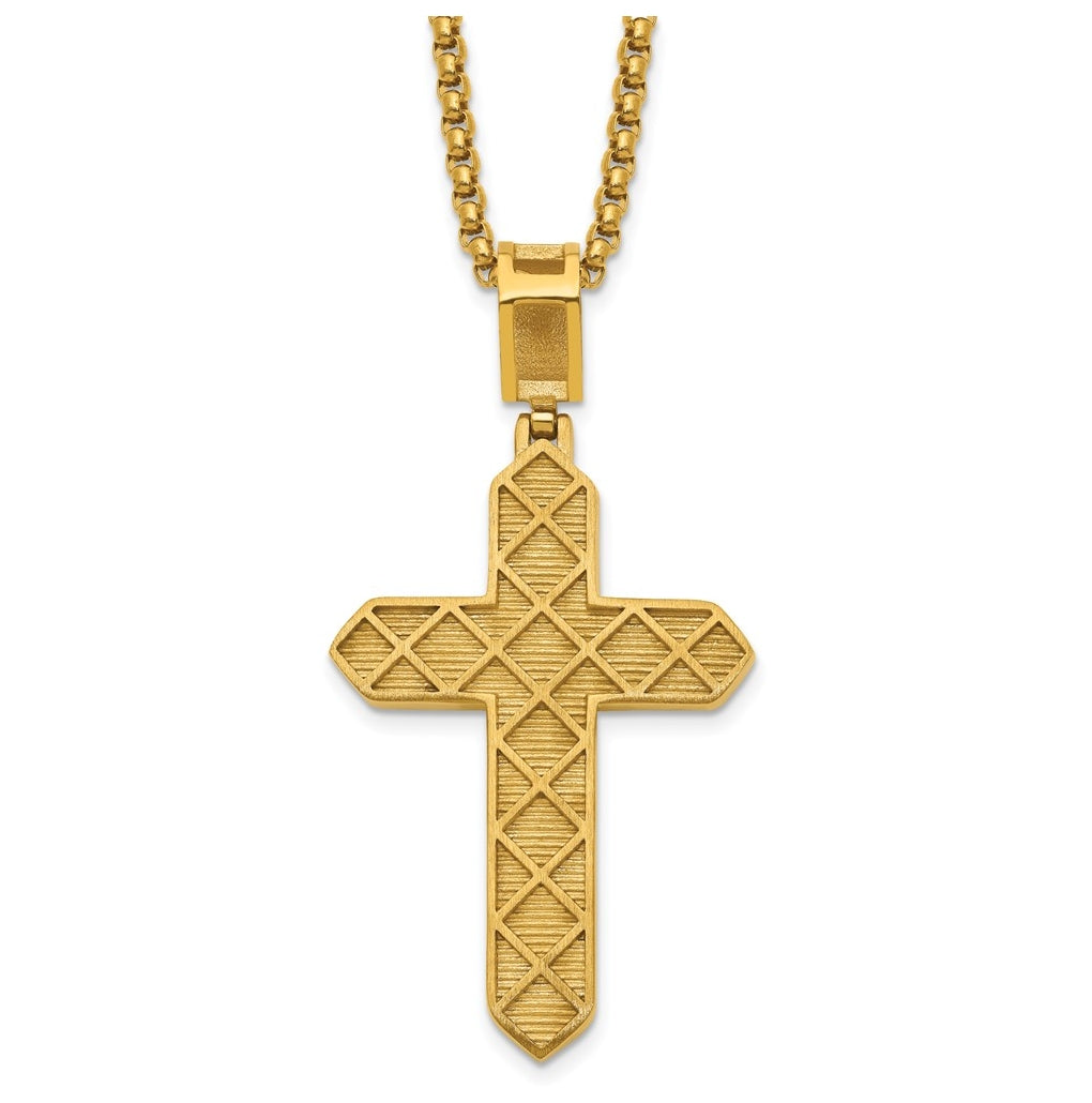 Stainless Steel Polished Yellow IP Crystal Passion Cross 24in Necklace – Elegant Jewelry Gift for Birthday, Anniversary, Engagement, Wedding