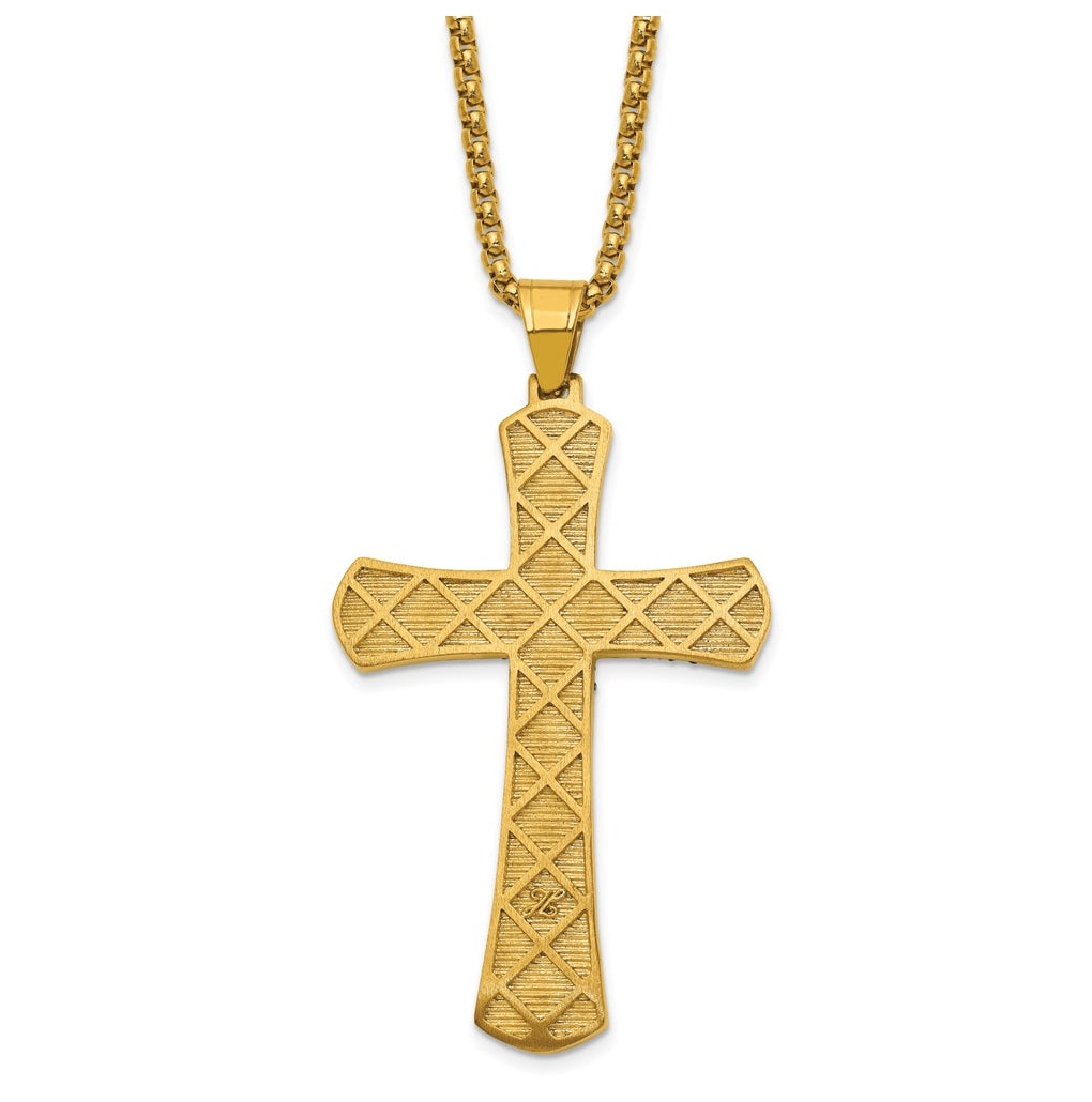 Stainless Steel Polished Yellow IP-plated Crystal  Cross 24in Necklace – Elegant Jewelry Gift for Birthday, Anniversary, Engagement, Wedding