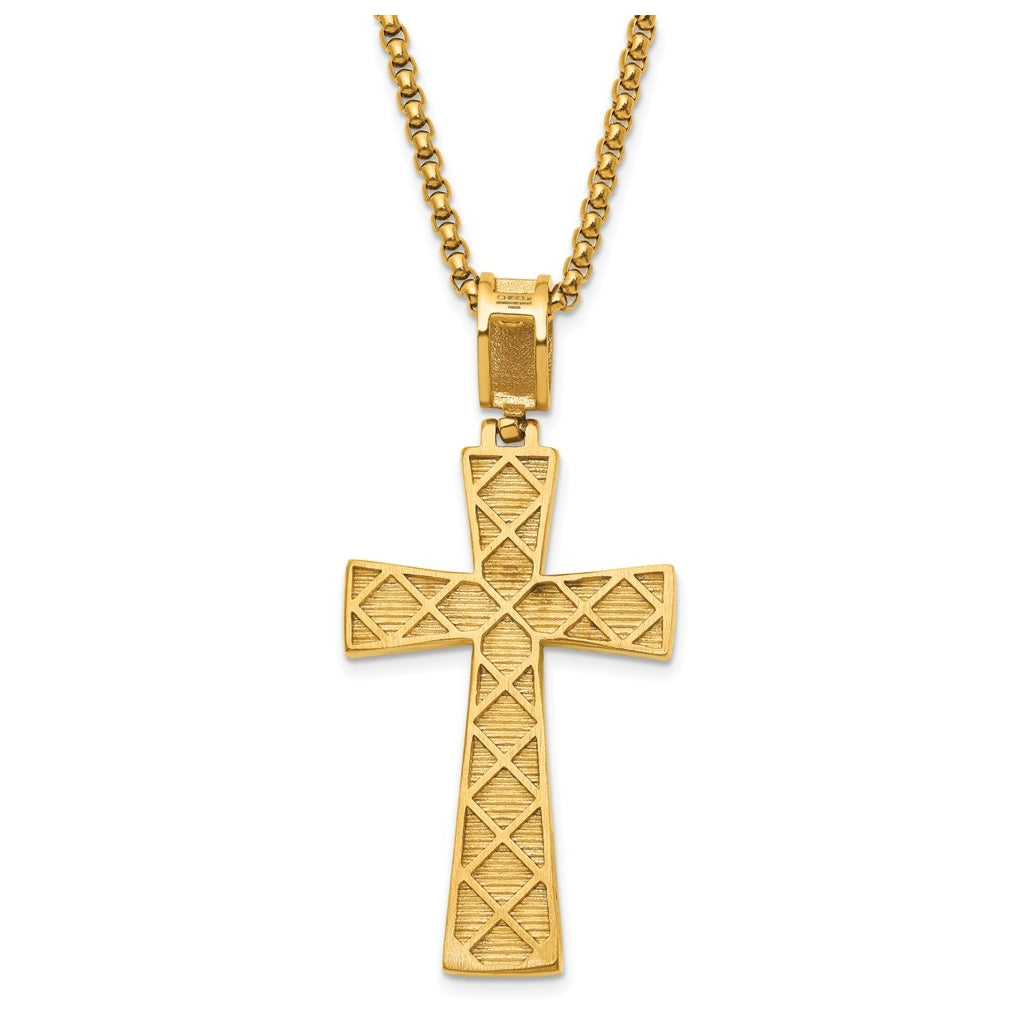 Stainless Steel Polished Yellow IP-plated Crystal  Cross 24in Necklace – Elegant Jewelry Gift for Birthday, Anniversary, Engagement, Wedding