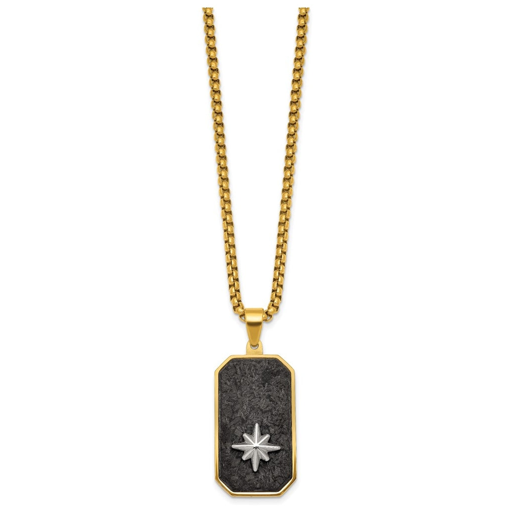 Stainless Steel Polished Yellow IP Blk CarbonFiber Inlay DogTag Necklace – Elegant Jewelry Gift for Birthday, Anniversary, Engagement, Wedding