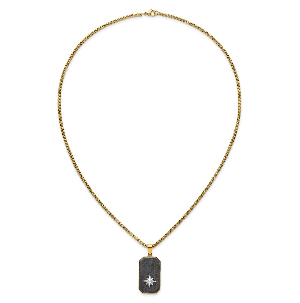Stainless Steel Polished Yellow IP Blk CarbonFiber Inlay DogTag Necklace – Elegant Jewelry Gift for Birthday, Anniversary, Engagement, Wedding
