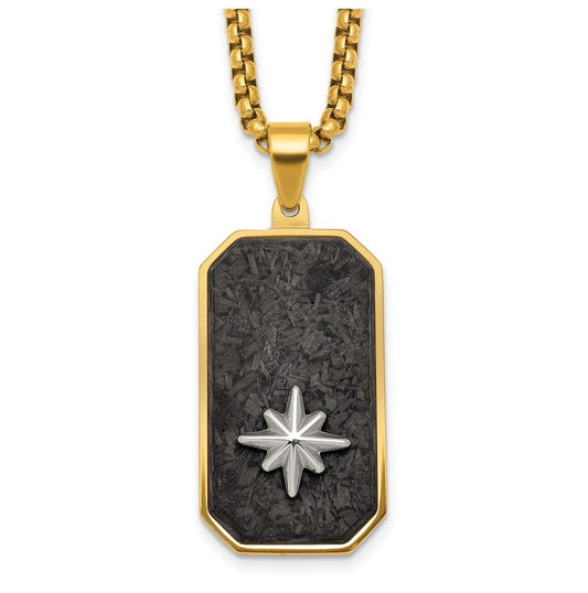 Stainless Steel Polished Yellow IP Blk CarbonFiber Inlay DogTag Necklace – Elegant Jewelry Gift for Birthday, Anniversary, Engagement, Wedding