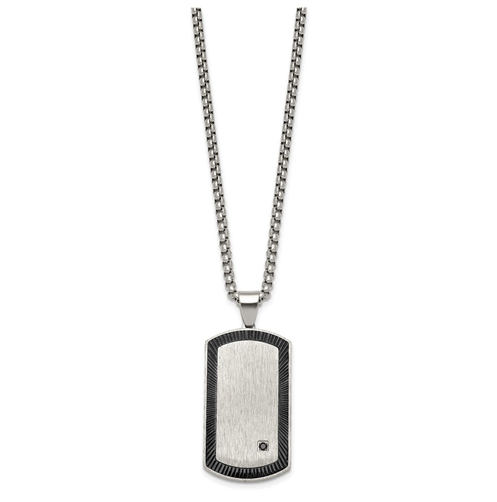 Stainless Steel Brushed & Polished Blk IP with Black Cubic Zirconia DogTag 24in Necklace – Elegant Jewelry Gift for Birthday, Anniversary, Engagement, Wedding