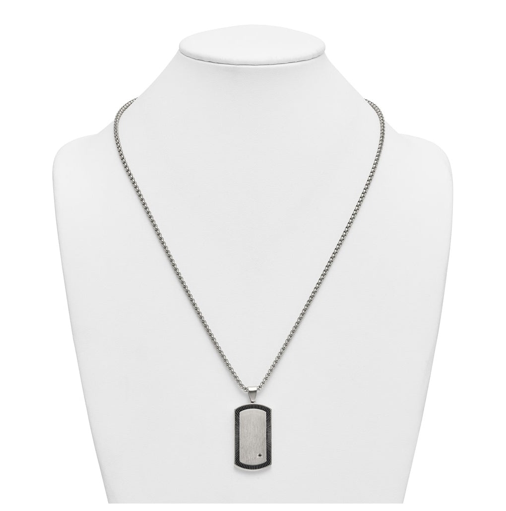 Stainless Steel Brushed & Polished Blk IP with Black Cubic Zirconia DogTag 24in Necklace – Elegant Jewelry Gift for Birthday, Anniversary, Engagement, Wedding