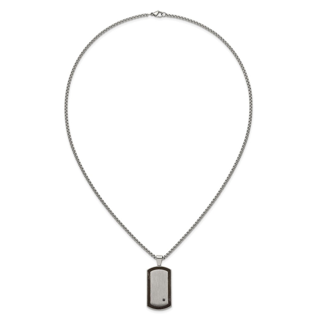 Stainless Steel Brushed & Polished Blk IP with Black Cubic Zirconia DogTag 24in Necklace – Elegant Jewelry Gift for Birthday, Anniversary, Engagement, Wedding
