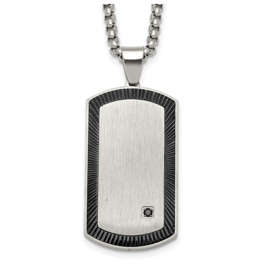 Stainless Steel Brushed & Polished Blk IP with Black Cubic Zirconia DogTag 24in Necklace – Elegant Jewelry Gift for Birthday, Anniversary, Engagement, Wedding