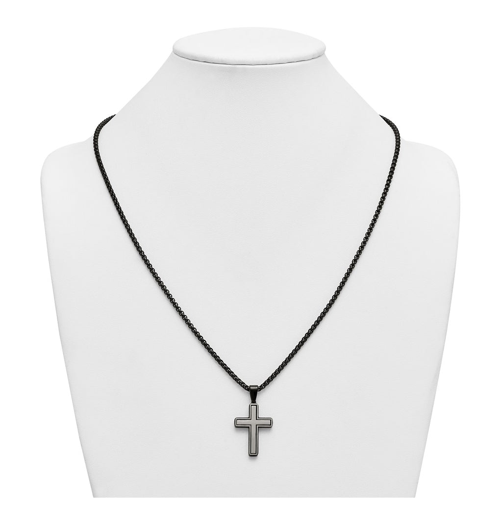 Stainless Steel Brushed and Polished Black IP-plated Cross 24in Necklace – Elegant Jewelry Gift for Birthday, Anniversary, Engagement, Wedding