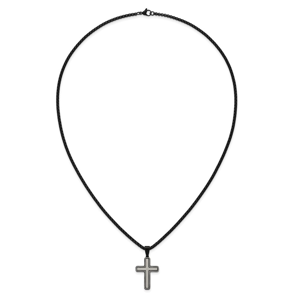 Stainless Steel Brushed and Polished Black IP-plated Cross 24in Necklace – Elegant Jewelry Gift for Birthday, Anniversary, Engagement, Wedding